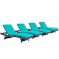 Modway Convene Outdoor Patio Chaise, Espresso and Turquoise - Set of 4 EEI-2429-EXP-TRQ-SET